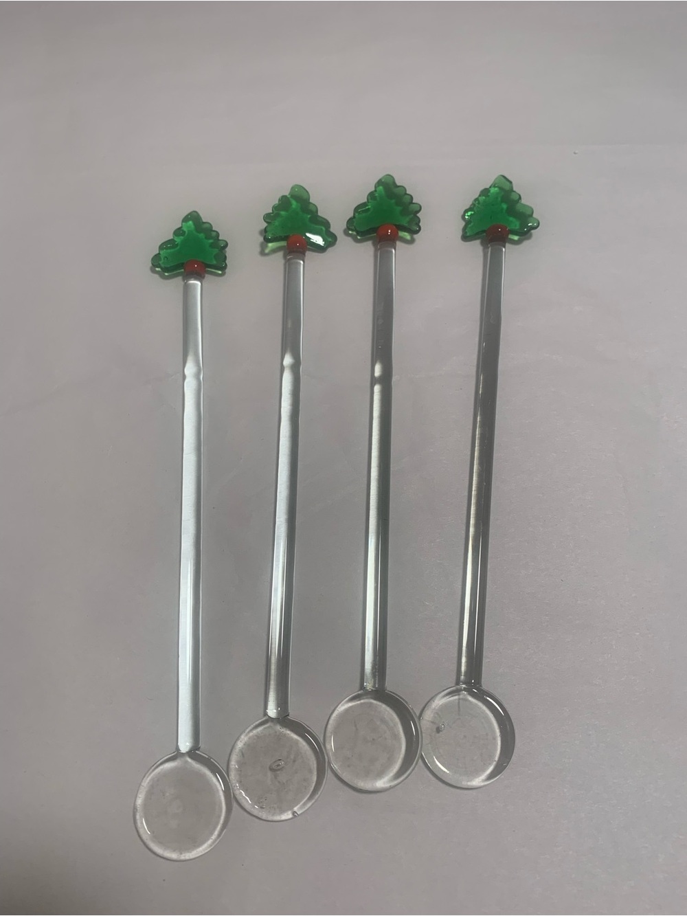 VTG Holiday Christmas Tree Glass Swizzle Sticks, Drink Stirrers, Set of 6.